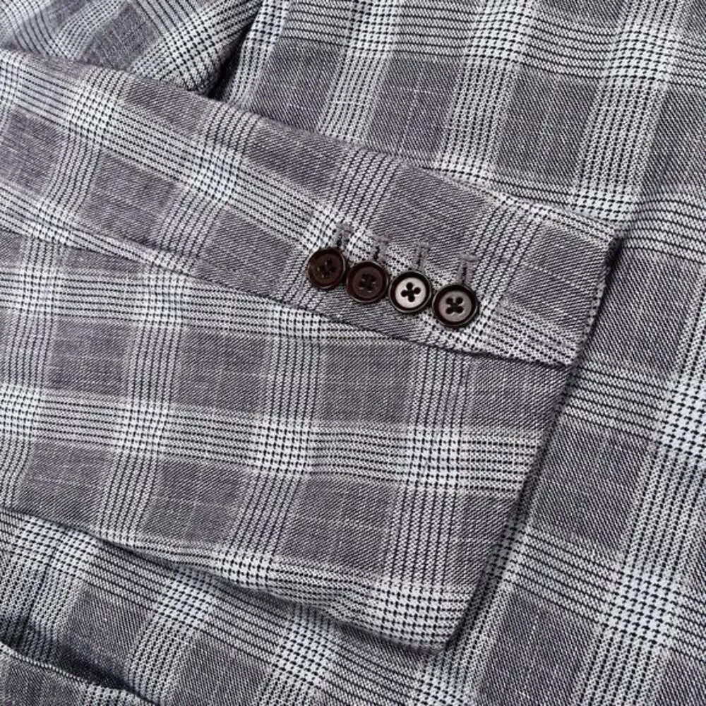 UNTUCKit Blazer 40R Gray Glen Plaid‎ Linen Unstructured Sport Coat Surgeon Cuffs